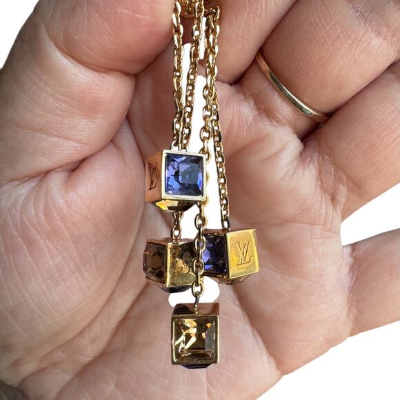 ‼️LOUIS VUITTON CRYSTAL GAMBLE CUBE EARRINGS IN AZUR - Picture 8 of 16